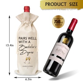 Pairs Well With A Bachelor's Degree Wine Gift Bag, Wine Bag Gift for University College Students, Graduation Gifts for Him Her, Cotton Linen Wine Gift Bag With Drawstring, Party Favors Decorations-29