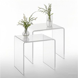 Clear Acrylic End Table with Rounded Edges,18" H Transparent Small Side Table Set of 2,Acrylic Side Table for Living Room, Night Stands for Bedrooms,Modern Occasional Tables (16" L x 12" W x 18" H)