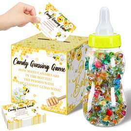 Glenmal 52 Pcs Baby Shower Games Gift Sets Large Baby Bottle for Shower Game Guess How Many Candies Baby Shower Decorations for Baby Shower Favors Games Gender Reveal(Sweet As Can Bee)