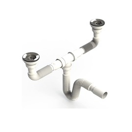 UZMAN Double Siphon, with Flexible Hose, Double Connection, Sink, Kitchen Sink, Drain Set, Double Sink, Sink, Sink Construction, Sanitary