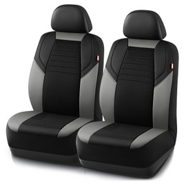 Rubbermaid Car Seat Cover, Leather & Air-Cool Mesh Front Seat Cover, Airbag Compatible, Slip-On Installation, Automotive Seat Cover Universal Fit for Most Cars, Trucks, SUVs-Gray