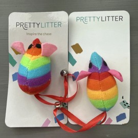 CA&T Pretty Litter Rainbow Mouse Cat Toy with Bell Tail Qty 2