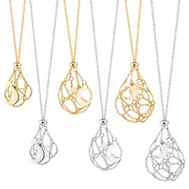 PH PandaHall Pack of 6 Crystal Stone Holders Empty Stone Holder Cage Pendant Holder Gemstone Cage Mesh Pendant Replacement Hand-Woven Necklace Cord with Adjustable Length, Brass