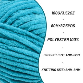 2 Pack Fluffy Chenille Yarn for Crocheting, Chunky Velvet Yarns for Crochet Amigurumi, Baby Yarn for Crocheting Soft Blanket, 174.9yds /7 oz Bulky Yarns for Crafts/Hats/Shoes/Socks (2 Lake Blue)