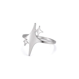 kkjoy Sparkling Four-Pointed Star Ring Stainless Steel Lucky Star Promise Ring Birthday Gift Jewelry For Women Girls