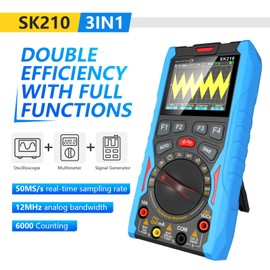 SK210 Digital Oscilloscope Multimeter, 50Msp Sampling, 12MHz Bandwidth, 6000-Count True RMS, 2.4" Color Display, Waveform Generator, Auto/Manual Range, Overload Protection