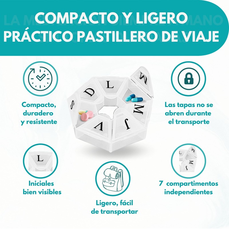 Travel Pill Box + 1 Weekly Pill Box in Spanish