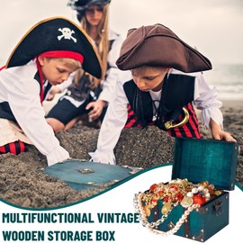 SZSMW Children's Treasure Chest - Wooden Treasure Chest - Box with Lock - Can be Used for Birthday Parties, Pirate Treasure Hunting Parties as well as Window Decoration and Photo Props (15 x 12 x 7.2