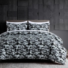 Chezmoi Collection Soft Microfiber Printed Military Camo Bedding Set 2-Piece Black Gray Camouflage Comforter Set, Twin Size