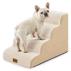 COZY KISS Dog Stairs for Small Dogs 19.7" H, Curved Dog Step for Puppy, Older or Cat, Medium Pet Ramp for Sofa, Couch or Bed, Ladder with High Density Foam, 4 Step, 15.7x28.3x19.7 inch, Beige