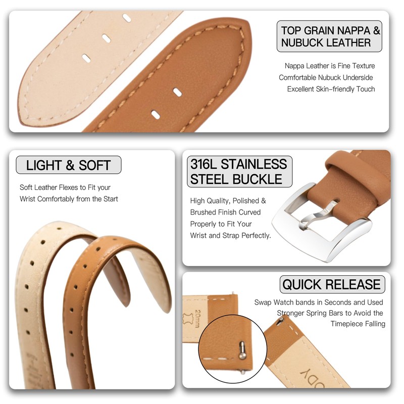 [OTTOODY] Genuine Leather Watch Band, Watch Strap 22mm, 21mm, 20mm,