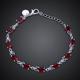 WDIYIEETN Fashion Jewelry Ruby Bracelet 925 Sterling Silver Oval Cut Red Cubic Zirconia Crystal Diamond Wedding Bracelet for Women Girls