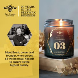 Big Dipper Wax Works Alchemy Candle #03 – Vanilla & Amyris, 7oz Blue Jar, Pure Beeswax Candle with Essential Oils, Clean Burning, Aromatherapy, Handcrafted in USA