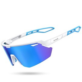 Lamicall Polarized Sports Sunglasses for Men Women, Ultralight [Adjustable Nose Pad] UV400 Protection Sun Glasses for Cycling Running Baseball Fishing Golf Beach Volleyball, White Blue