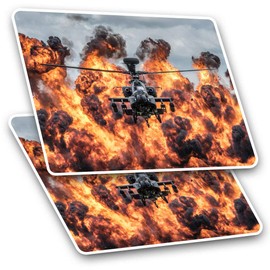 Rectangle Stickers (Set of 2) 10cm - Apache Army Attack Helicopter Fire Laptop Tablet Luggage Scrapbook #12474