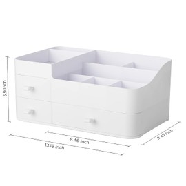 Makeup/Desktop Organizer with Drawers, Large Capacity Countertop Organizer for Cosmetics, Lipsticks, Jewelry, Nail Care, Skincare, Pens, Headphones, Ideal for Bedroom, Study and Bathroom (White)
