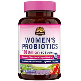 Vitalitown Probiotics for Women 120 Billion CFUs, 30 Strains, with Prebiotics & Digestive Enzymes & Cranberry, Gut & Vaginal Health, Vegan 30 (Pack of