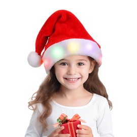Tibroni Christmas Hat Children's Santa Hat LED Light Christmas Hat Santa Hat Plush Christmas Hat Santa Hat with Light