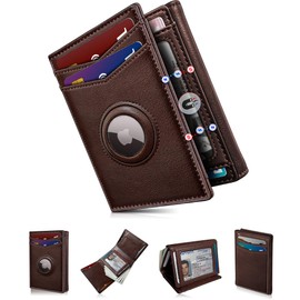 miyozi Airtag Wallet for Men,with Cash Pocket 2 ID Window 14-16 Cards Magnetic Closure Slim Trifold Leather Wallet 4.0"x3.1", RFID Blocking Front Pocket Wallet with Gift Box