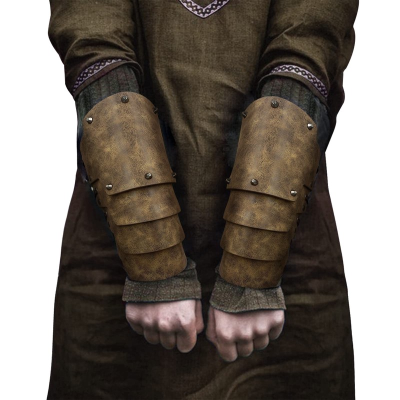 HiiFeuer Medieval Faux Leather 4-Layer Armbraces Armor, Medieval Mercenary Warmers,