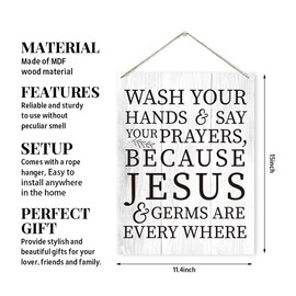 Wash Your Hands & say Your Prayers Sign, Religious Decor Sign, Rustic Wooden Hanging Plaque Sign, Bathroom Decor, Christian Wall Sign for Toilet Washroom Bathroom Decor, Farmhouse Wood Sign