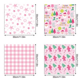 Pink Scrapbook Paper Pack, 12 Designs/24 Sheets Double-Sided Craft Paper, Decorative Paper with Patterns of Santa, Snowflakes, Origami Paper for Junk Journals Card Making Box Wrapping