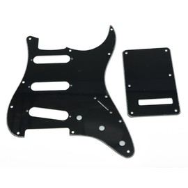 KAISH 11 Hole ST/Strat Style Pickguard SSS Pick Guard with ST Back Plate Tremolo Trem Cover for USA/Mexico Stratocaster/Strat Black 3 Ply