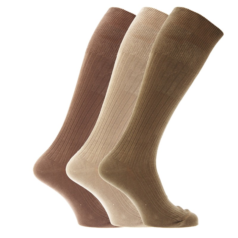 Mens ribbed knee high 100% cotton socks (Pack of 3)