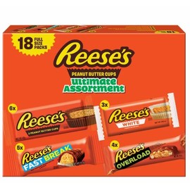 Reese Peanut Butter Ultimate Assortment 18 Bars, 6 x Peanut Butter Cups, 3 x White, 4 x Overload, 5 x Fastbreak -792g, Perfect for Christmas