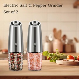 Saicefe Salt and Pepper Grinder Set of 2, Adjustable Coarseness, Automatic Rechargeable Mill Grinder with Blue LED Light, One Hand Operated