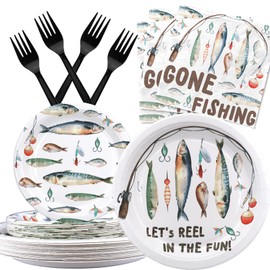 Gone Fishing Party Plates and Napkins - Fishing Party Decorations - The Big One Fishing Party Tableware - Ofishally One Party Favors - Fishing Party Supplies Serves 20 Guests