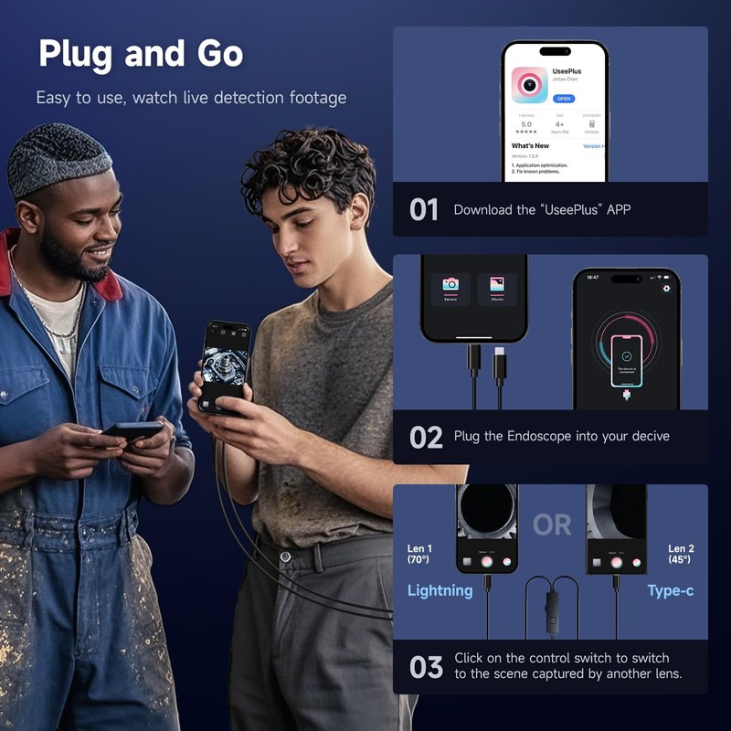 [Dual-Lens] Endoscope Camera with Light, 1920P HD Borescope with 8+1