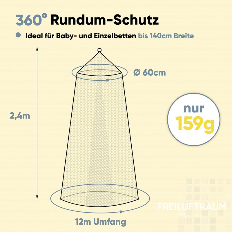 Mosquito Nets for Cots, Single, Double (Round Single, White)