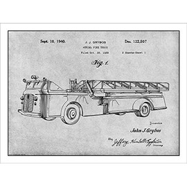 Studio 21 Graphix 1939 Aerial Fire Truck Patent Print Art Poster UNFRAMED Gray 18" X 24"