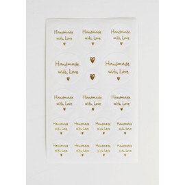 MegaCrea DIY Stickers Round White Gold Handmade with Love 2 x 5 cm x 72 Pieces