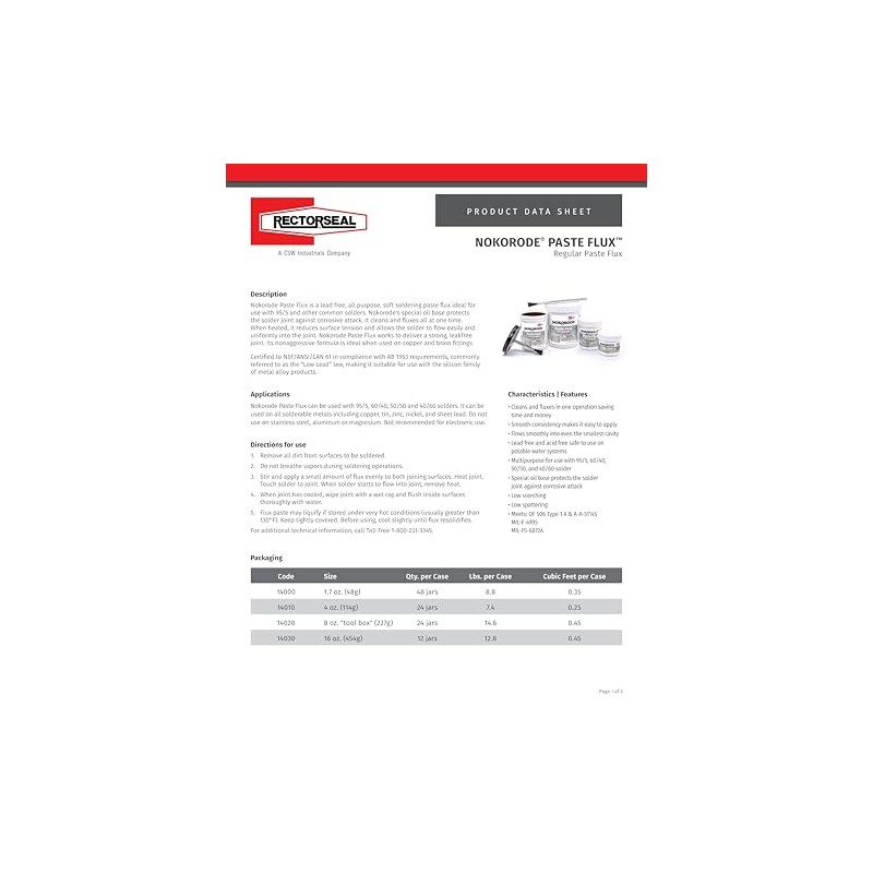 RectorSeal Nokorode 14010 Regular Paste Flux, Cleans and Fluxes, Plumbing,