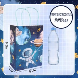 FYSUIMU Outer Space Paper Bag with Blue Tissue Paper Galaxy Astronaut Space Gift Bags with Handles Candy Goodie Bags for Birthday Baby Shower Party Favors Supplies, 16Pcs