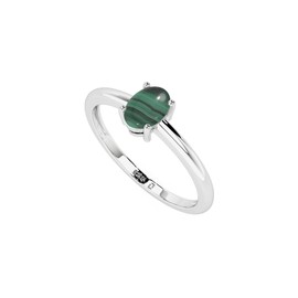 LUSTRE AND LIGHT Natural Malachite Oval Stackable Ring for Women in Sterling Silver, May Birthstone Jewelry Gifts for Her (US-6, Prong-Set)