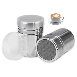 Set of 2 powdered sugar shakers, flour shakers, cappuccino coffee, for stencils, cocoa shaker, icing sugar mill, coffee lid, stainless steel cocoa powder, mill, icing sugar, dusting sugar shaker