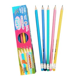 10 Lápices de grafito Negro HB=2 ergonomico Triangulares con GOMA en color, Cuerpo de Color PASTEL, Útiles Escolares Para Diestros y Zurdos