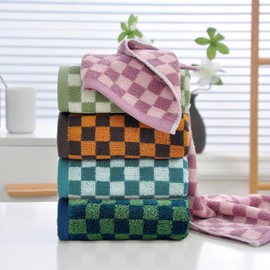 Stylifeo 5Pack Hand Towels for Bathroom Checkered Cotton Face Towels Soft Absorbent for Bathroom Kitchen Spa Gym,29x 13 inch (Colorful D, 13 x 29 inch)