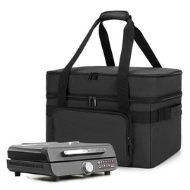 LUXJA Indoor Grill Carrying Bag with Bottom Pad Compatible for Ninja Sizzle GR101 Smokeless Grill, Double Layer Electric Grill Bag with Plates Section (Bag Only), Black