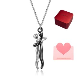 WHHFS Hug Soulmate Couple Promise Cute Pendant Necklace Jewelry Valentines Day Gift for Boyfriend and Girlfriend Women Men Him Her Wife Mom Dad Daughter Son Sister