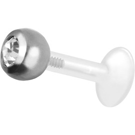 PIERCINGLINE PTFE Labret with Internal Thread, Titanium Crystal Attachment, Piercing, Lip, Nose, Ear, Helix, Choice of Colours and Sizes, Titanium PTFE Titanium, Cubic Zirconia