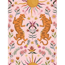 JiffDiff Pink Tiger Peel and Stick Wallpaper - Removable Self Adhesive Wall Paper for Bedroom, Living Room, Nursery Waterproof DIY Wall Decor (17.3" x 120")