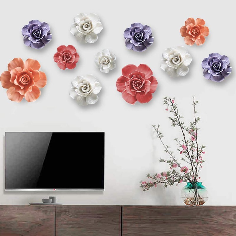 ALYCASO Rose Ceramic Flower Wall Décor Artificial 3D Flower Wall