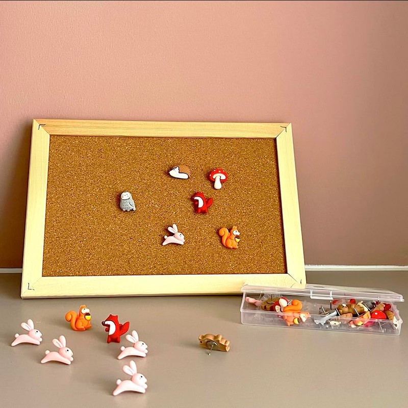 Animal Push Pins (Squirrel,Fox,Hedgehog,Rabbit,Bear,Owl,Mushroom) - Cute Resin Thumb Tacks for