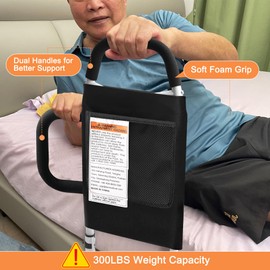 Zhaoyao Bed Rails for Elderly Adults, Bed Assist Rails for Seniors with 2 Grab Bars & Storage Pocket & Fall Prevention Guard, Fits King, Queen, Full, Twin Bed, Support Up to 300lbs
