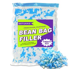 DOTUHAO Bean Bag Filler, Blue & White Shredded Memory Foam, Filler Foam Refill for Easy Pillow, Mattress Grade Replacement Filling for Dolls, Dog Beds and Pillows (1 LB,Blue & White)