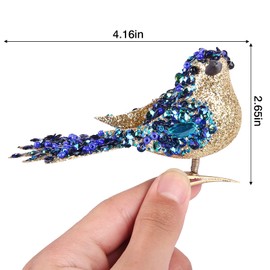ZHANYIGY 6pcs Artificial Bird with Clip- 4.25" Blue/Gold Bird Chrsitmas Tree Ornament Christmas Holy Wreath Decorations